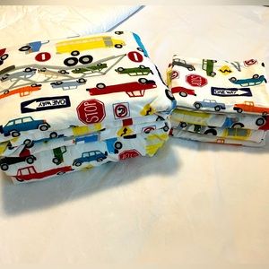 Pottery Barn Kids Organic Flannel Cars and Trucks Full/Double Sheet Set